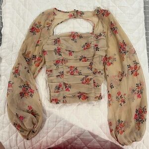 Wayf Floral Chiffon Blouse - Cream and Red
